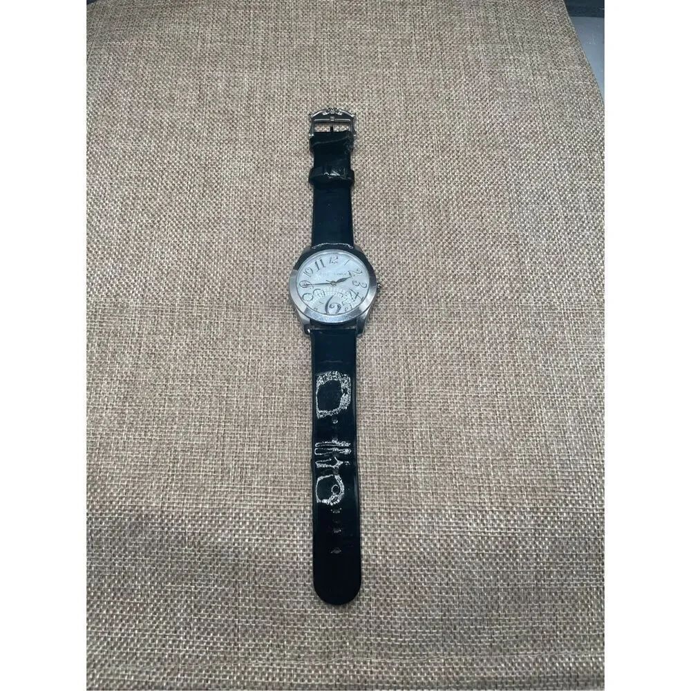 Betsey Johnson Women's Black Patent Leather Watch Crazy Numbers Design